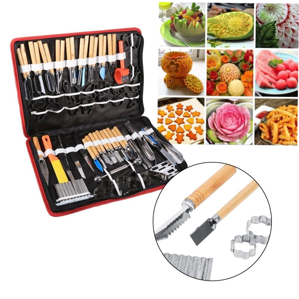 80-Piece Kitchen Carving Tool Set for chef Fruit Vegetable Garnishing Kit with Bag