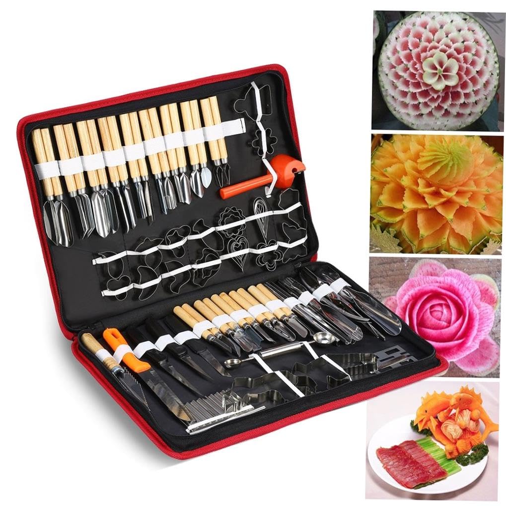 80-Piece Kitchen Carving Tool Set for chef Fruit Vegetable Garnishing Kit with Bag