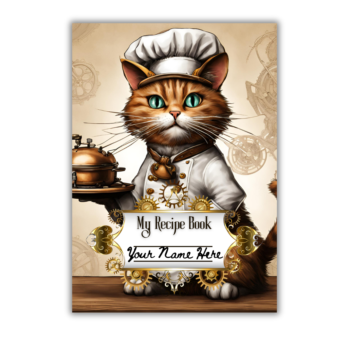 Steampunk Chef Cat Cookbook Recipe Card Template