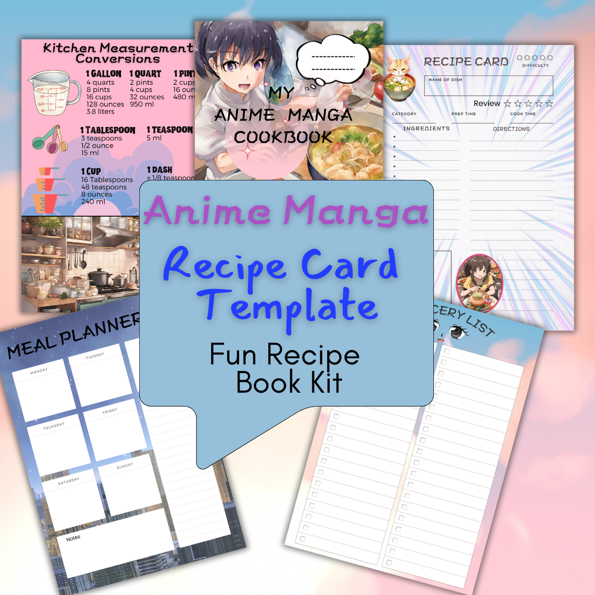 Anime Manga Cookbook Recipe Card Template