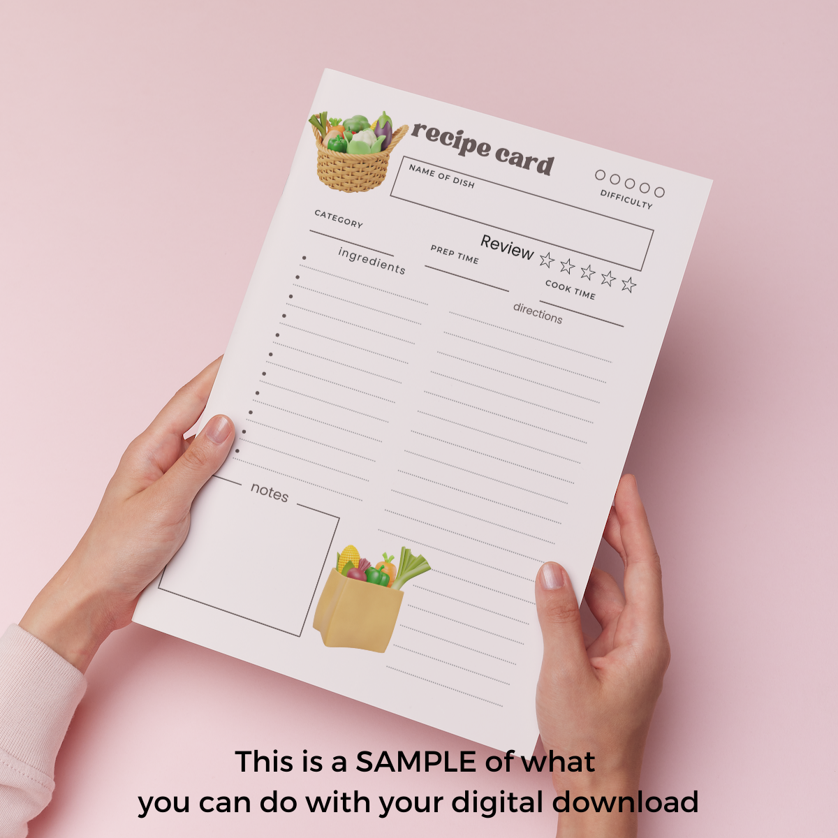 Fun Kitchen Vegetable Cookbook Recipe Card Template