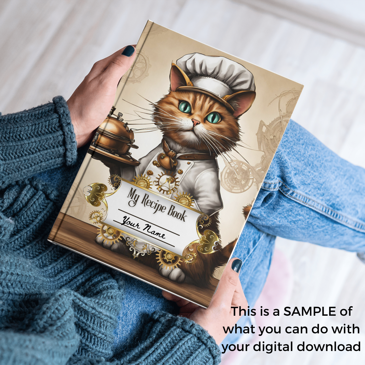 Steampunk Chef Cat Cookbook Recipe Card Template