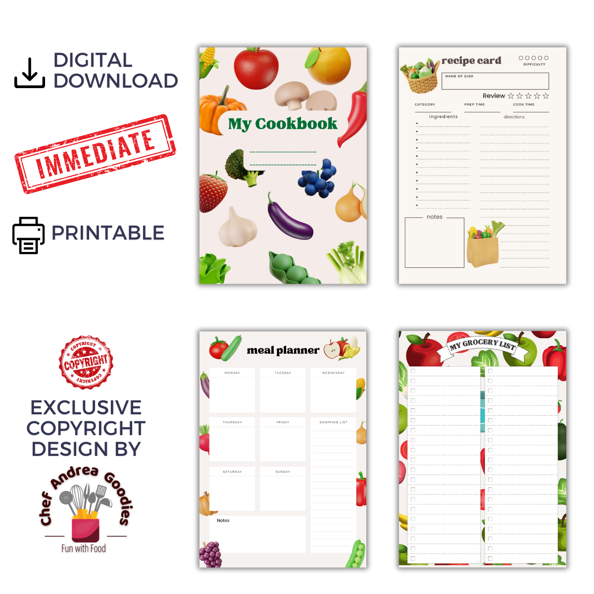 Fun Kitchen Vegetable Cookbook Recipe Card Template