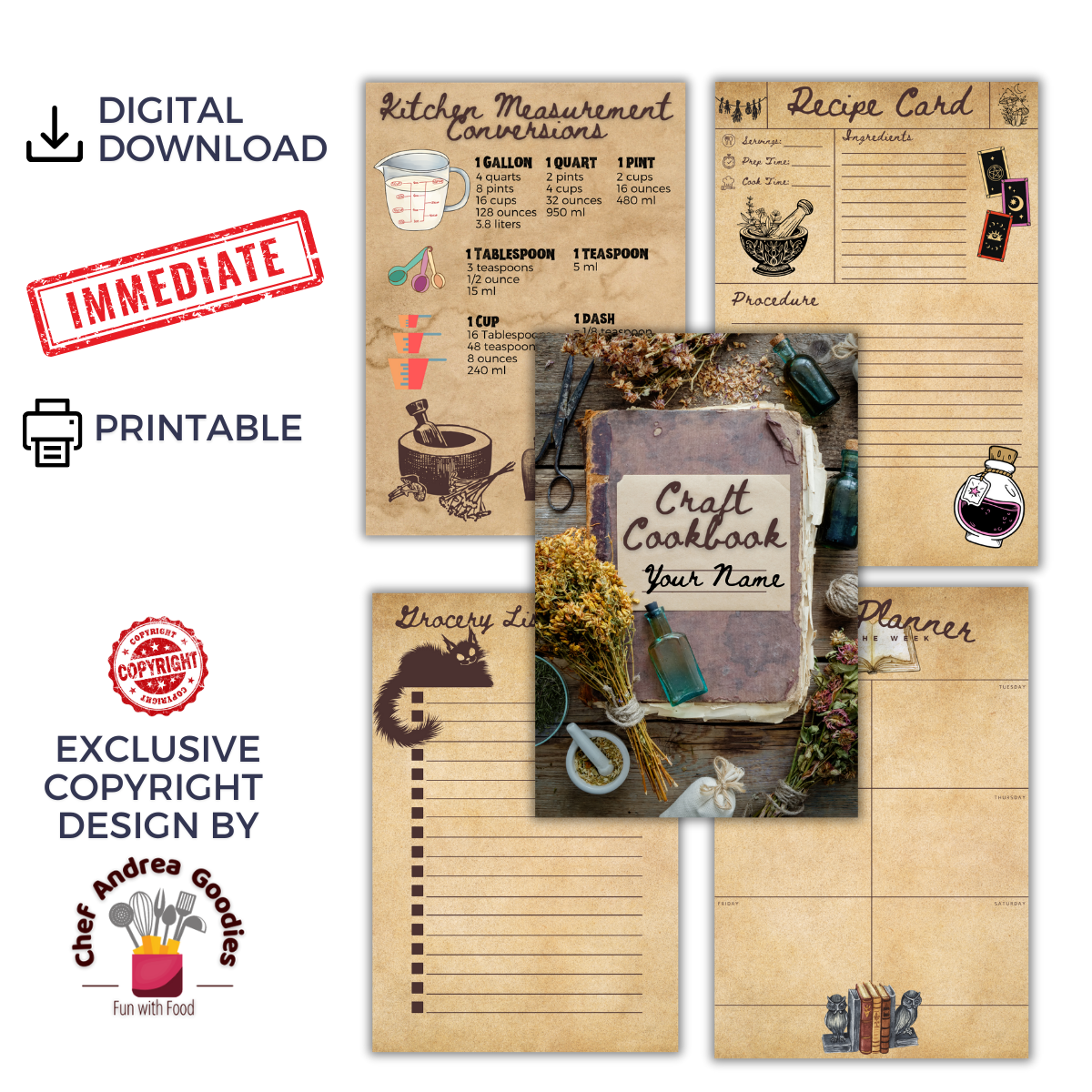 Witchcraft 1 Cookbook Recipe Card Template