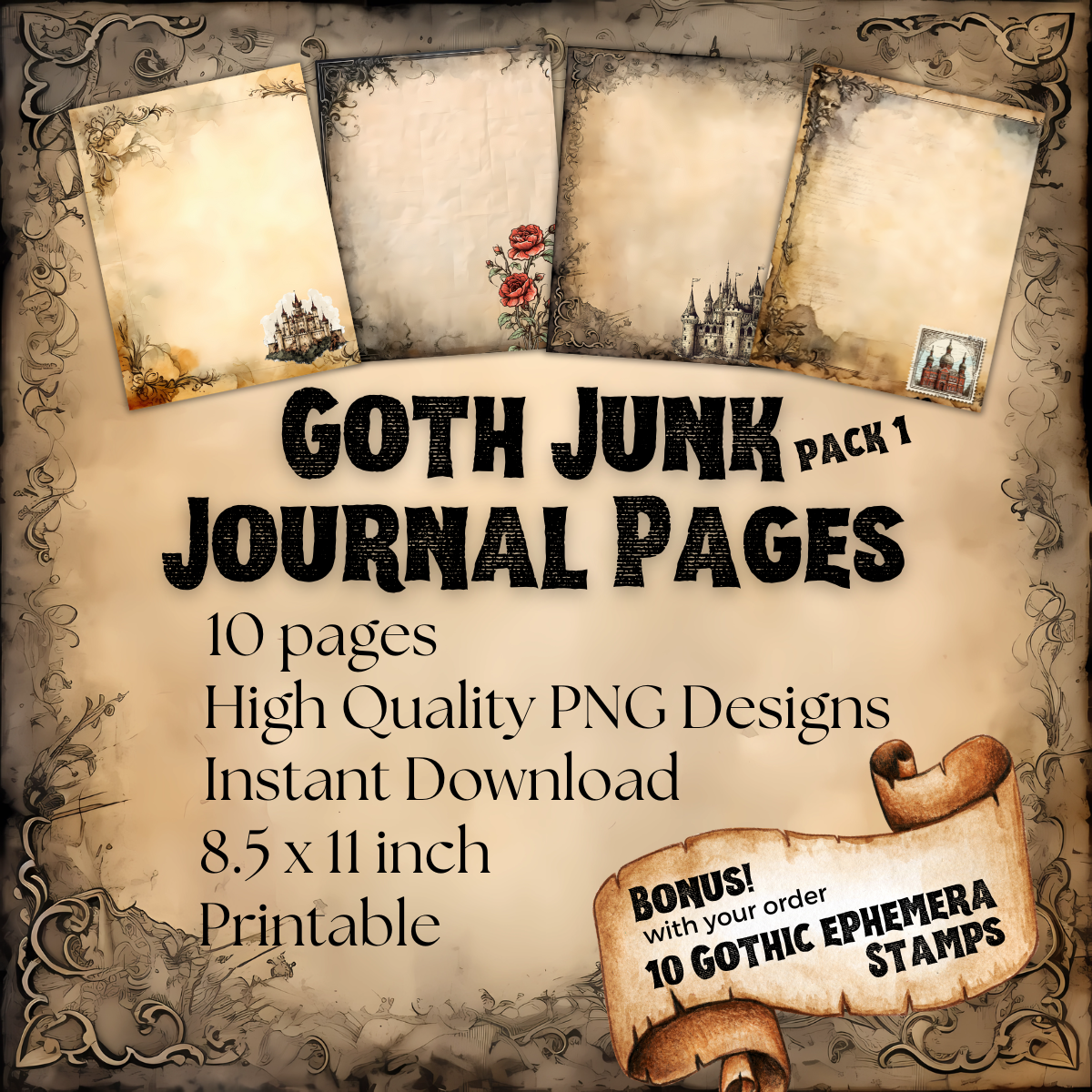 Gothic Stationary Pack 1 Junk Journal Paper